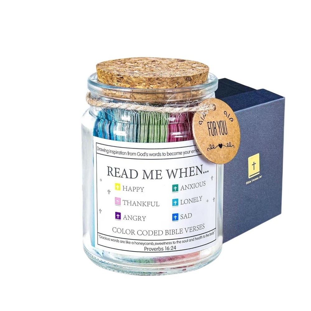 Bible Verses‎ Jar Color Coded Scripture for Emotions Glass Jar with Cork Lid New